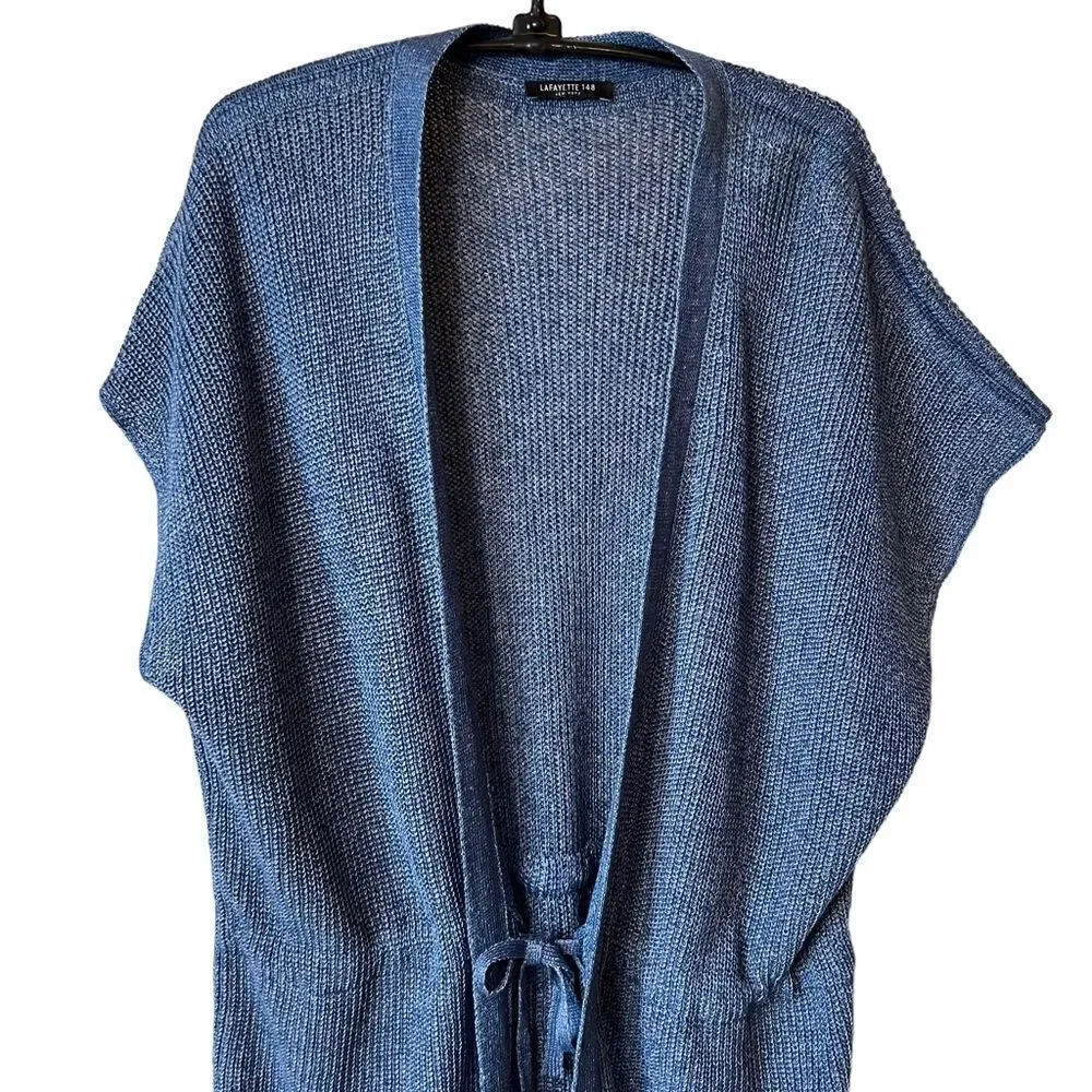 Lafayette 148 Hemp Blue Marled Long Line Cardigan Vest